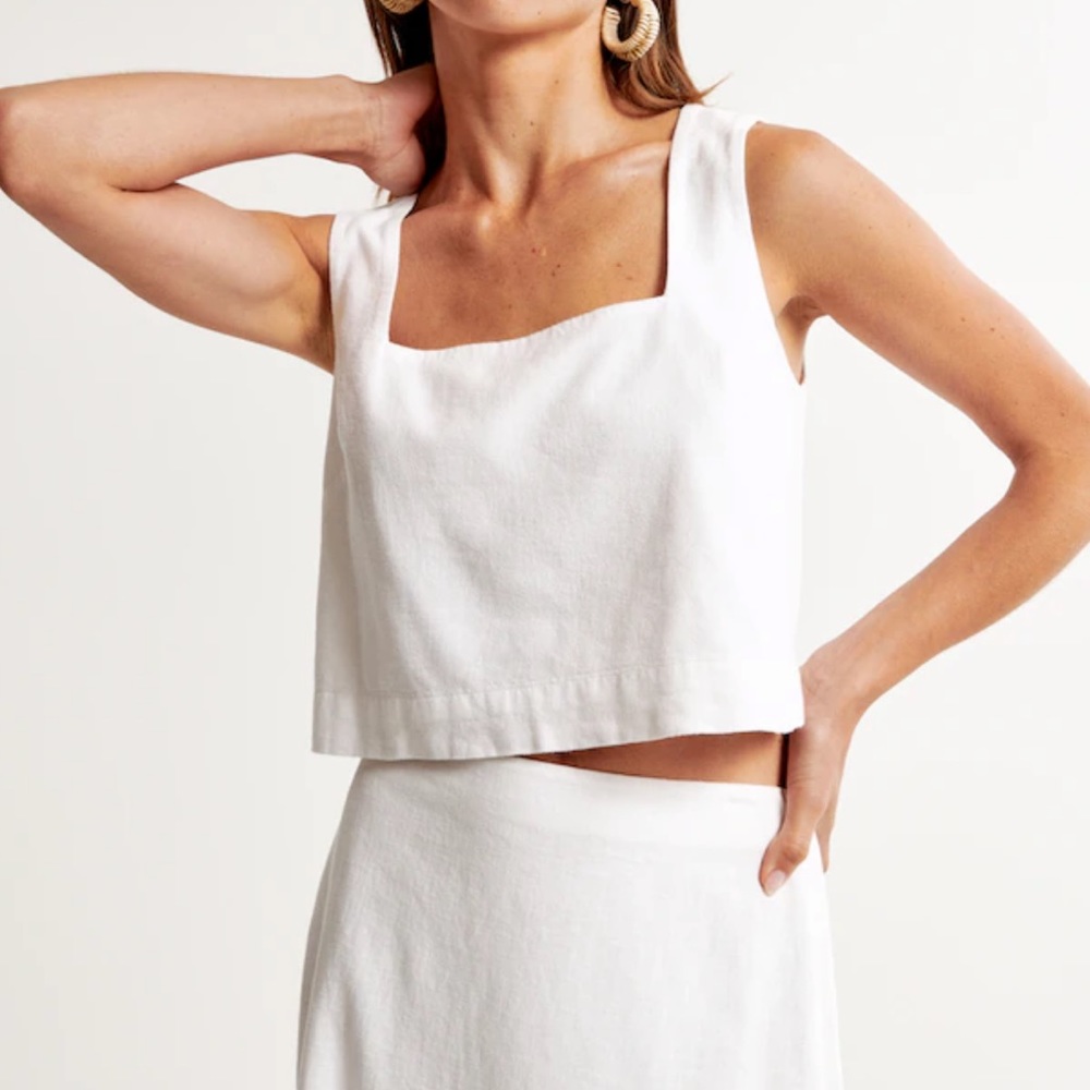 Linen Blend Square Neck Top